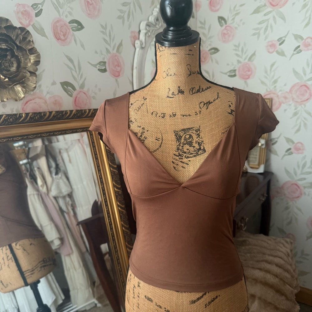 Classic Brown Deep-V Neck Top